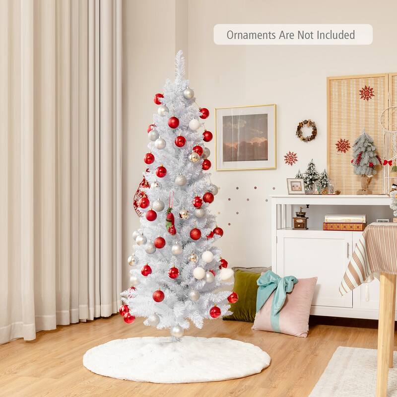 Gymax 5/6/7 FT Artificial Pencil White Christmas Tree Leafy Unlit Slim