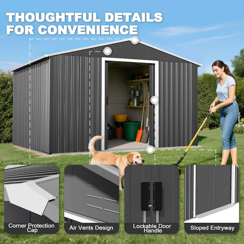 Metal Outdoor Garden Shed Storage Tool Shed with Sliding Doors
