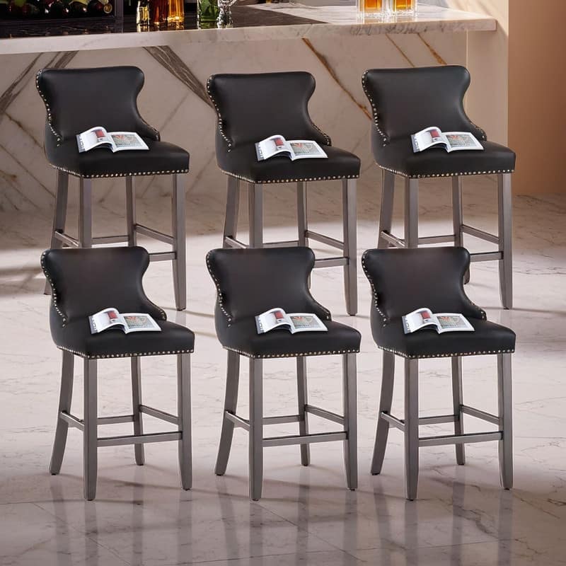 Upholstered Wing Back Bar Stools (Set of 6) - Black Velvet