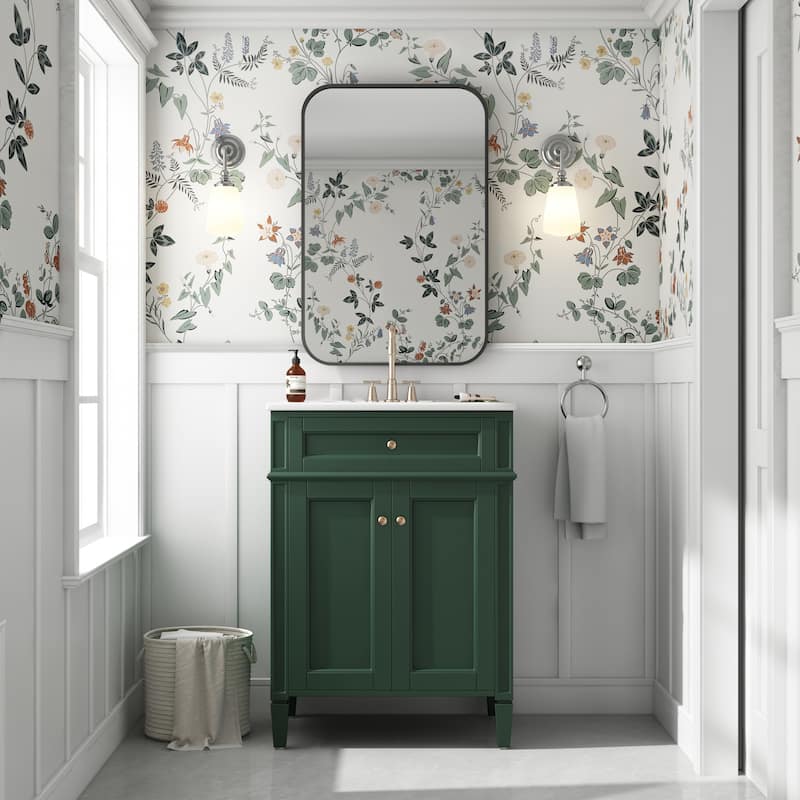 24" Bathroom Vanity With 2 Doors And Tip-Out Drawer, Bathroom Storage Cabinet With Sink, Soft-Closing Doors With Organizers