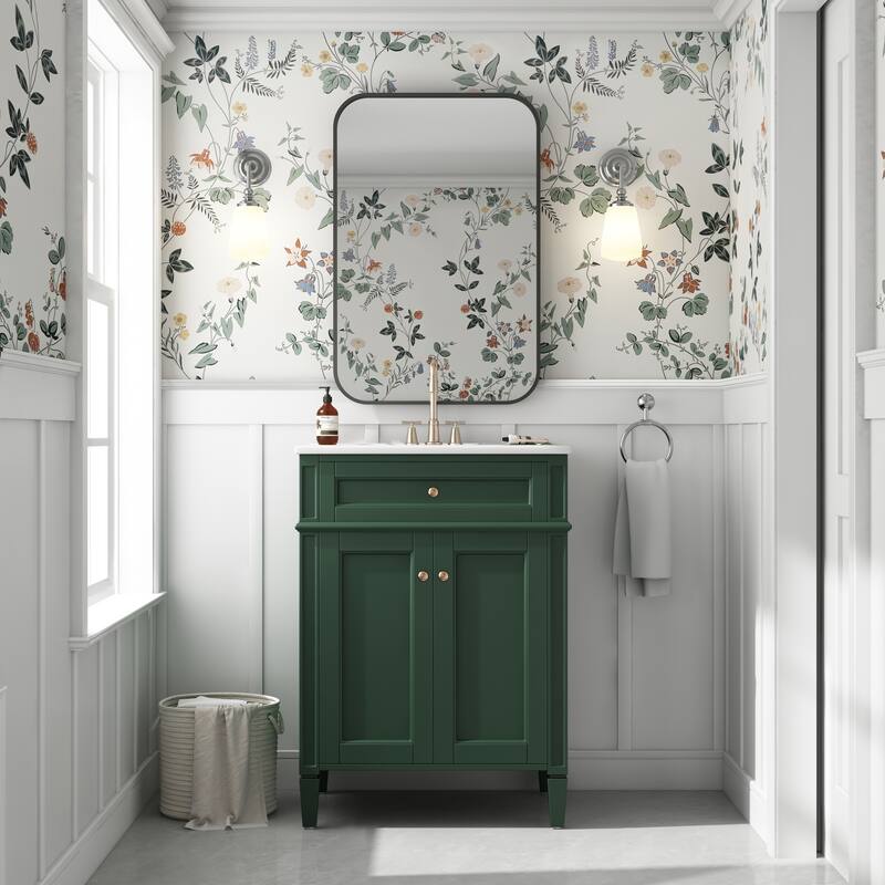24" Bathroom Vanity with 2 Doors and Tip-Out Drawer, Bathroom Storage Cabinet with Sink, Soft-Closing Doors with Organizers