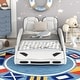 preview thumbnail 1 of 10, Wood Twin Race Car Platform Kids Bed Frame with Wheels, Safety Rails for Bedroom, White White