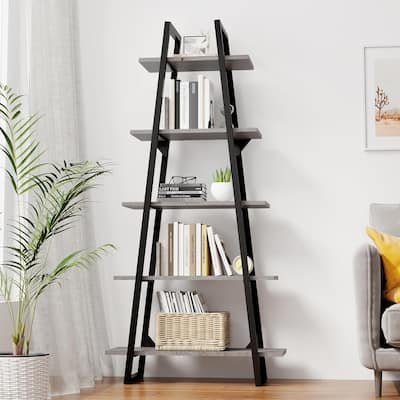 5-Tier Metal Ladder Bookshelf, Rustic Bookcase with Open Display Shelves