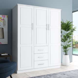 Palace Imports 100% Solid Wood Cosmo 3-Door Wardrobe Armoire with Solid Wood or Mirrored Doors