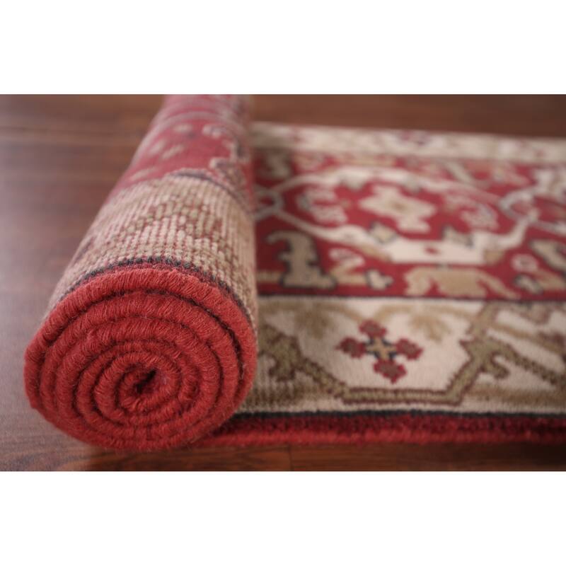 Red & Ivory Oushak Oriental Runner Rug Handmade Floral Wool Carpet - 2'7"x 11'5"