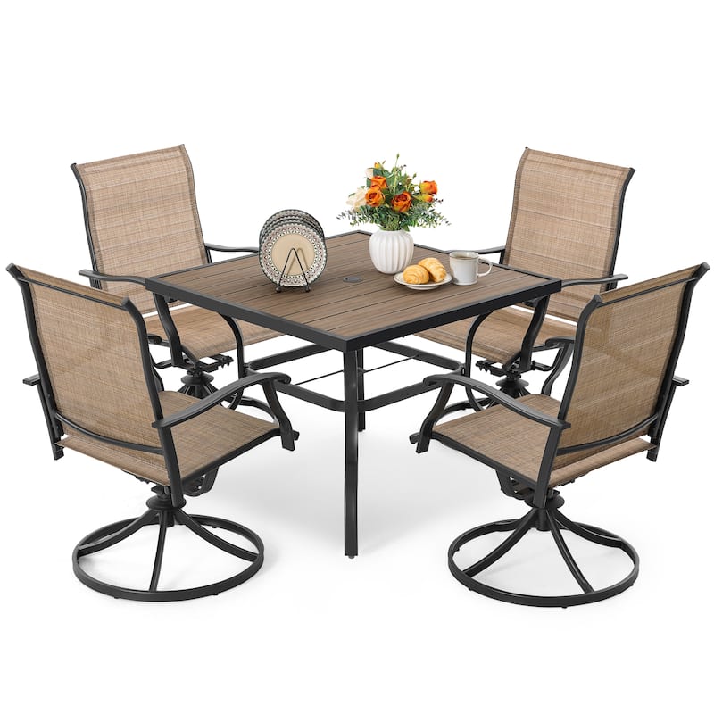 5-Piece Patio Outdoor Textilene and Metal Dining Set with Umbrella Hole