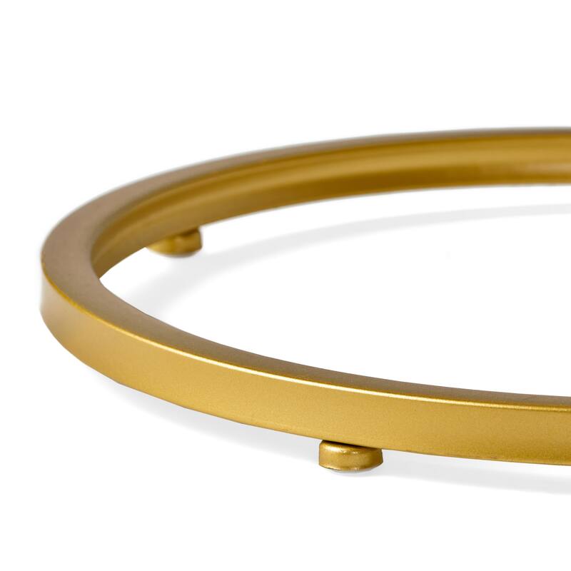 Roomfitters Round End Table with Metal Frame, Modern Accent Side Table for Living Room or Bedroom, Gold + White