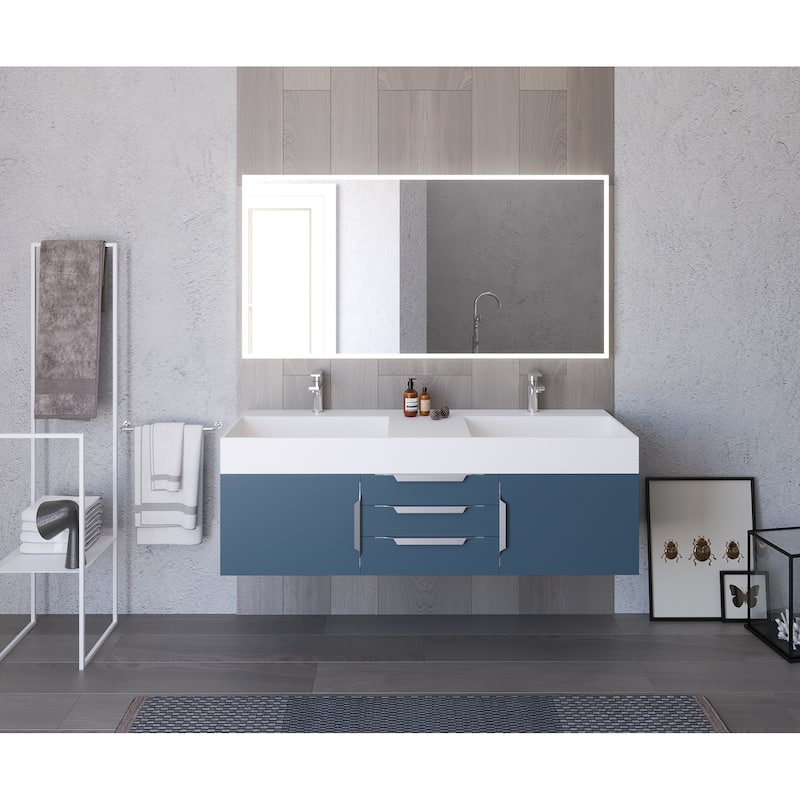 Amazon 60" Wall Mounted Bathroom Vanity Set w/ White Top