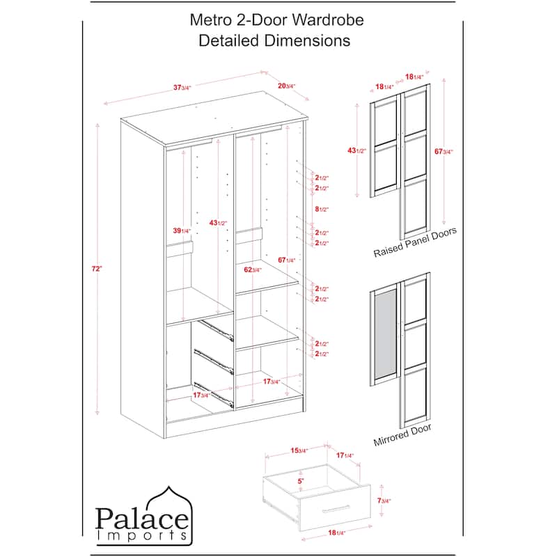 Palace Imports 100% Solid Wood Metro Wardrobe Armoire with Solid Wood or Mirrored Doors