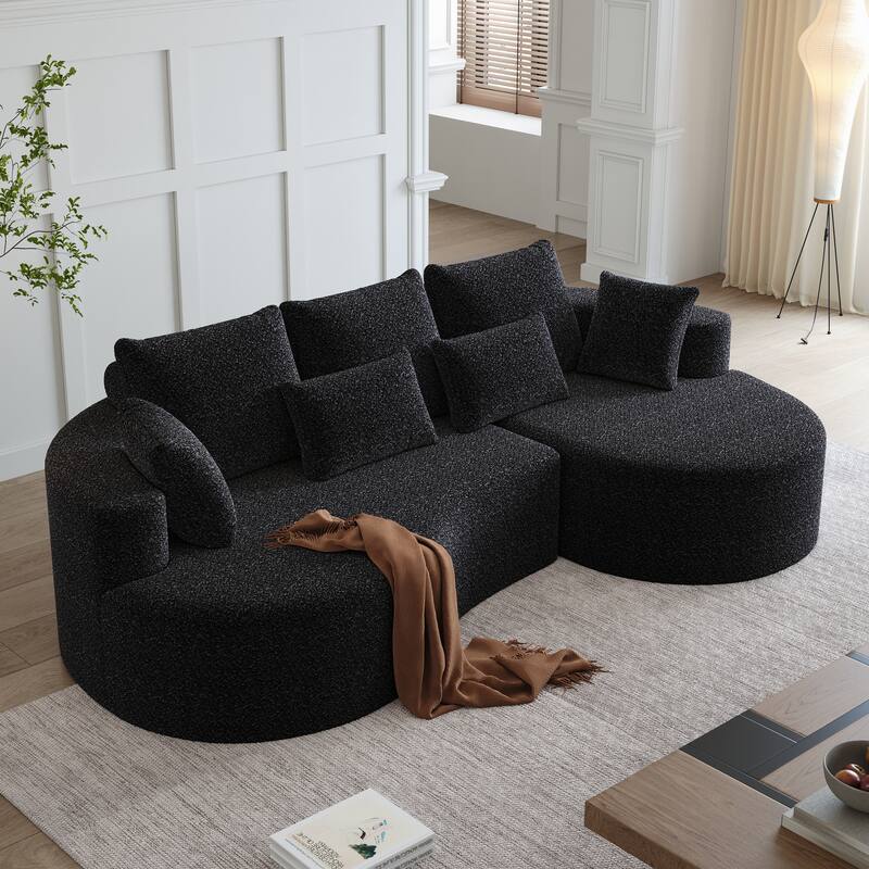 Oversized Chenille Upholstered Boneless Sofa, L-Shaped Curved Sectional Sofa, Deep Seat Cloud Couch with 7 Pillows