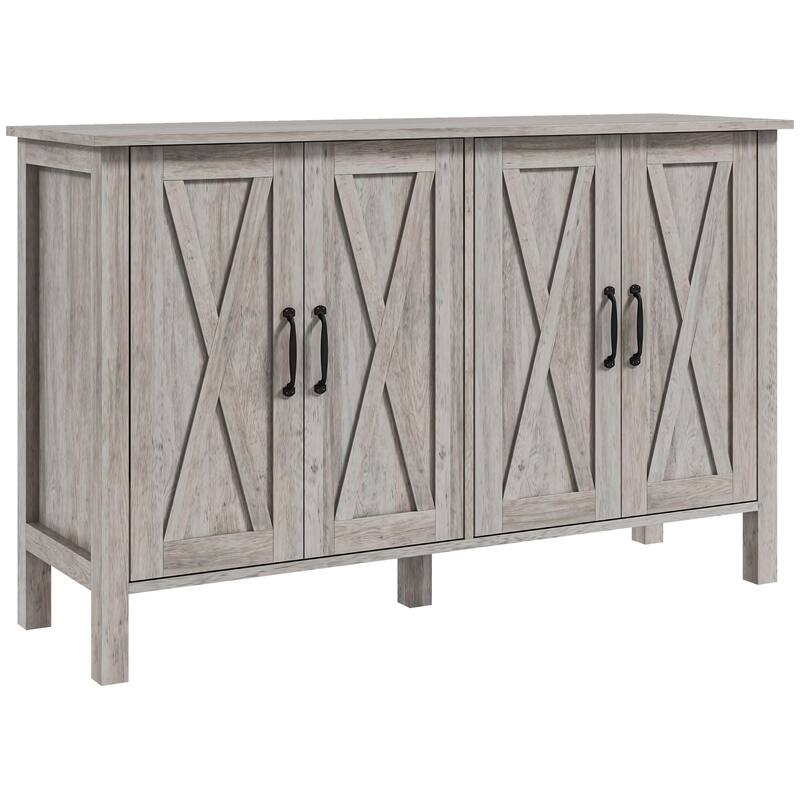 Buffet Cabinet, 47" Sideboard with 4 Barn Doors and 2 Adjustable Shelves