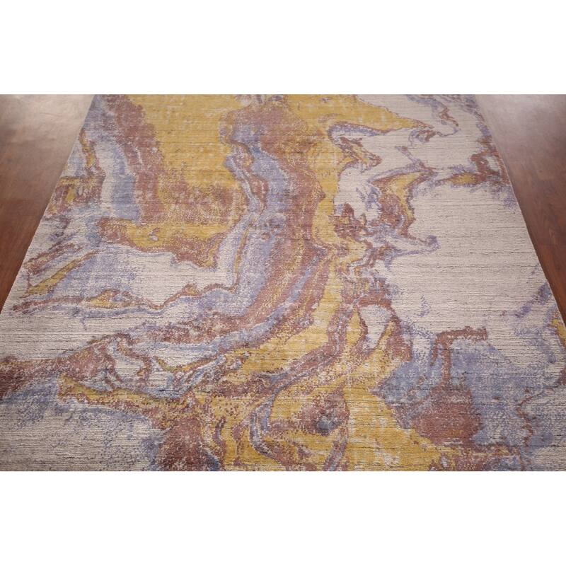 Contemporary Abstract Indian Area Rug Handmade Multi-Color Wool Carpet - 5'0" X 7'11"