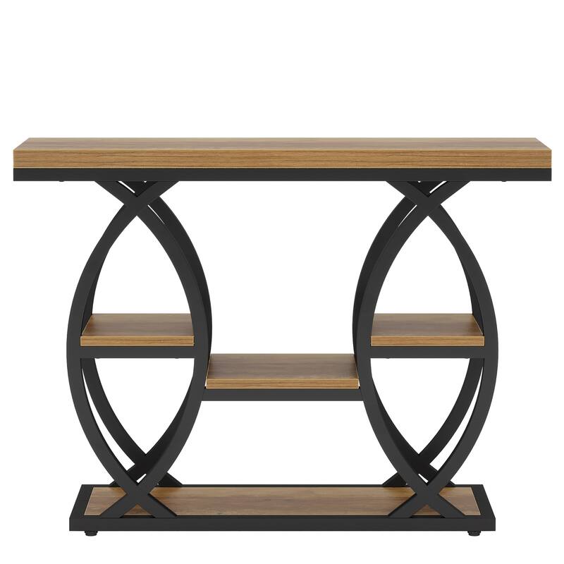 Industrial Console Table, 4-Tier Sofa Table with Geometric Metal Frame