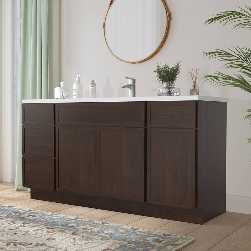 Vanity Art 66" Birch Freestanding Bathroom Vanity Cabinet without Top