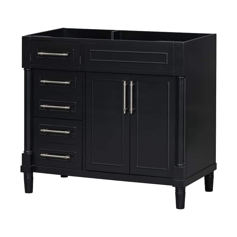 36''Bathroom Vanity without Sink,Cabinet,2 Drawers,a Tip-out Drawer,Vanity Only,Height Adjustable Shelf( NOT INCLUDE SINK) - Black