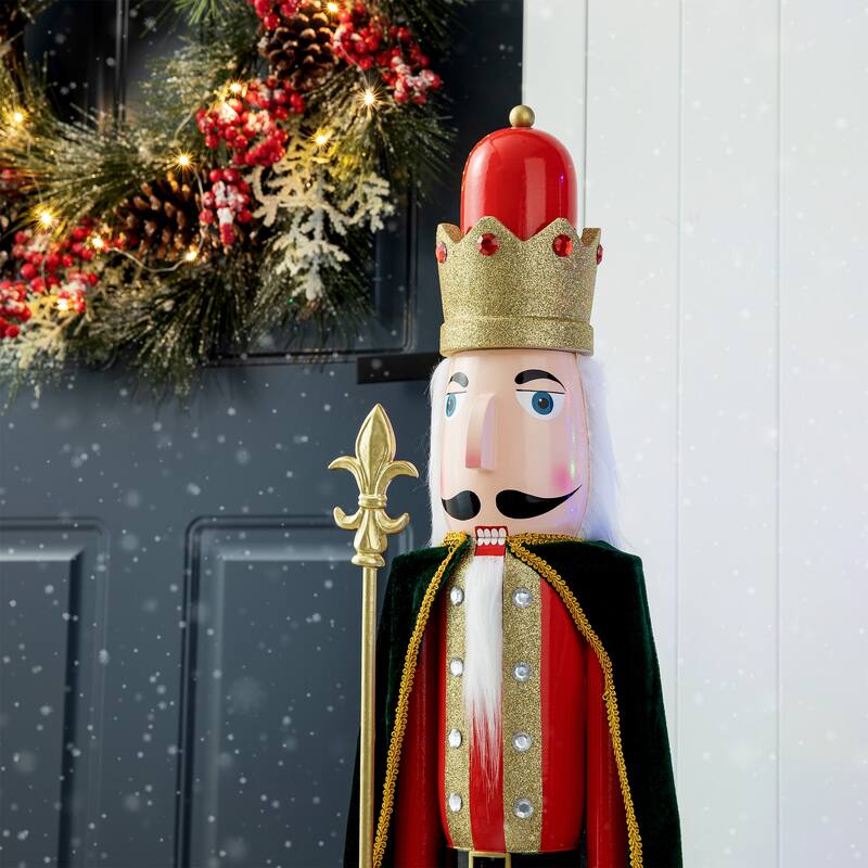 Glitzhome 42"H Large Size Christmas Wooden King & Soldier Nutcracker Set Xmas Figurine Decor for Indoor Outdoor