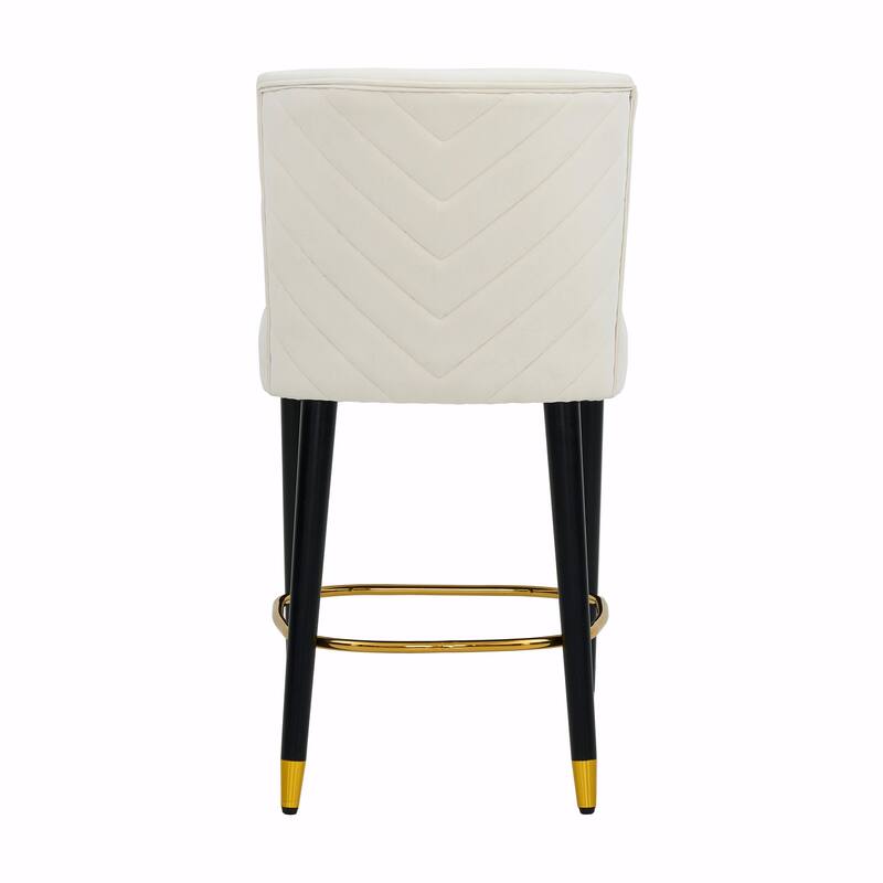 27-Inch Counterstool with Light-Colored Fabric and Gold-Tipped Circular Footrest
