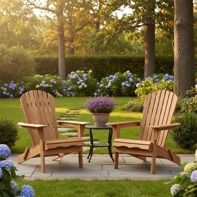 Outdoor Wooden Folding Adirondack Chair Set of 2 with Pre-Assembled BackRest, for Garden Backyard Porch Pool