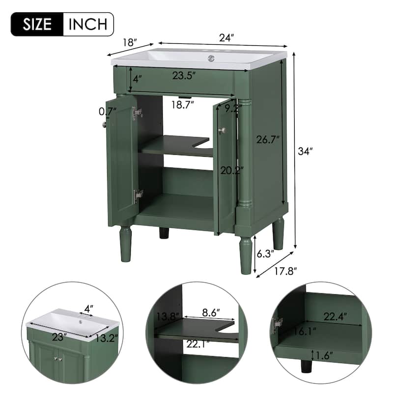 24'' Freestanding Bathroom Vanity Set with Shelf - 24" x 34" in.