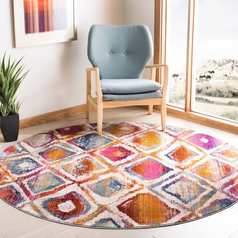 SAFAVIEH Radiance Reika Modern Abstract Rug - 6'7" Round - Cream/Rust