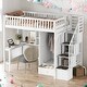 preview thumbnail 2 of 11, Twin Size Loft Bed with Bookshelf,Drawers,Desk,and Wardrobe,White,Elegance Unique Design Wood Loft Bed,Beautiful Kid Bed