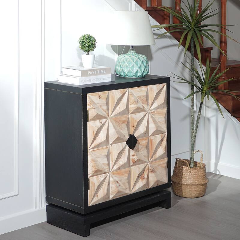 3D Geometric Carved Double-Door Cabinet - Manufactured Wood Storage Cabinet, Modern Decorative Furniture