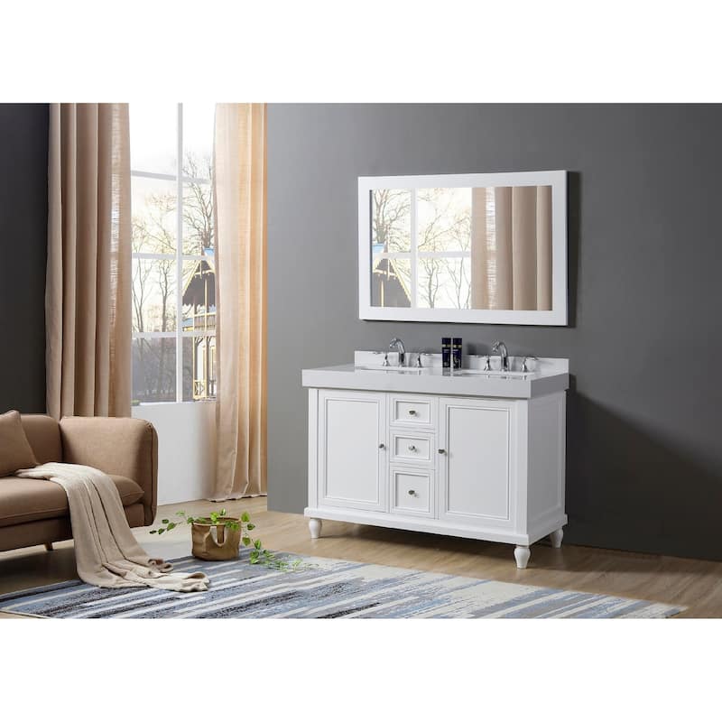 Classic Exclusive 48 in. Vanity in White with White Culture Marble Top and 1 large mirror