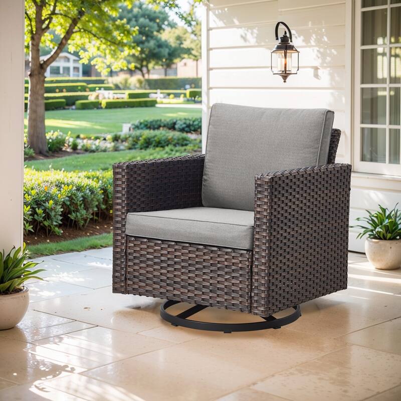 1 Piece Outdoor Swivel Patio Dining Chairs - Brown - Grey