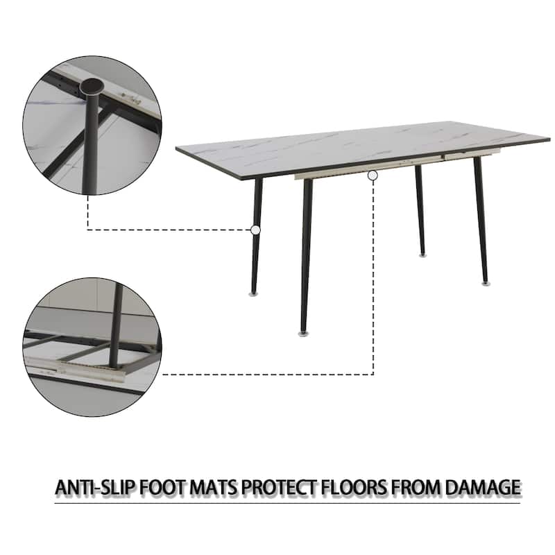 Modern Dining Set with Rectangular Extendable Table & High Back C-shaped Tube Chairs