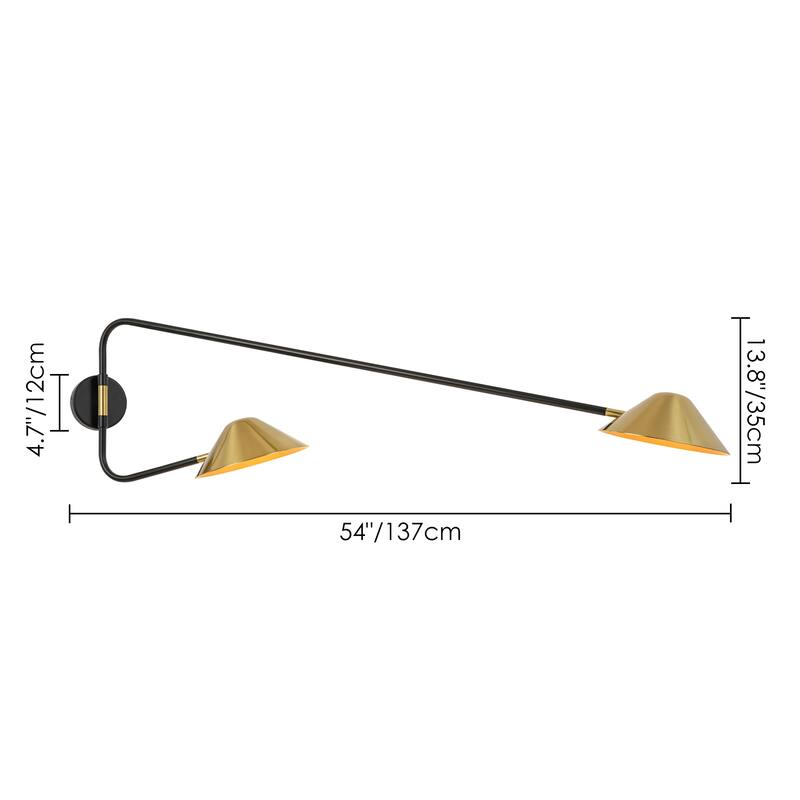 2-Light Mid-Century Modern Brass Sputnik Long Arm Double Wall Sconce for Hallways, Bedroom - 53.9 in. W x 13.8 in. H x 9.8 in. D
