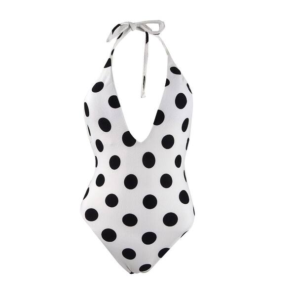 Shop Bar Iii Women S Polka Dotted Plunging One Piece Swimsuit