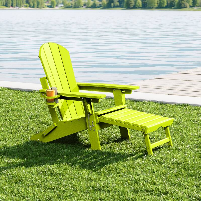 Laguna Outdoor Folding Adjustable Adirondack Chair with Cup Holder & Hideaway Ottoman