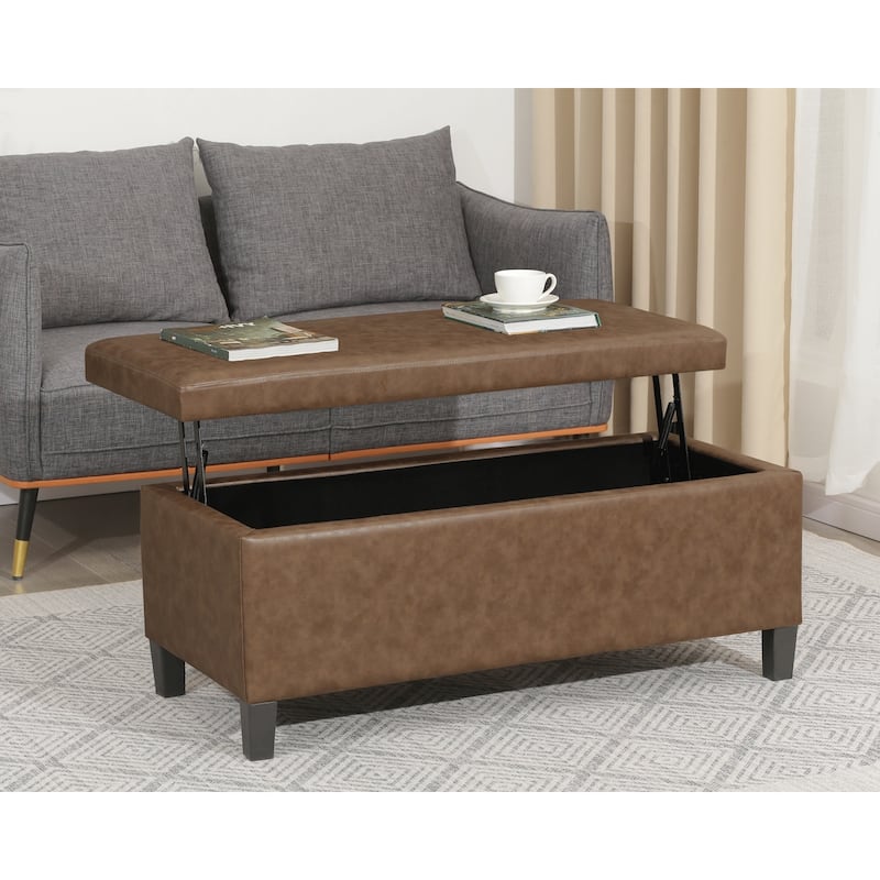 Adeco Velvet Storage Ottoman Bench Rectangular Footstool Lift Top