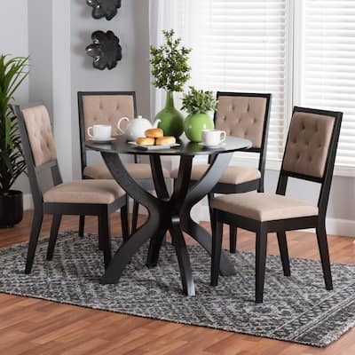 Noe Modern Sand Fabric and Dark Brown Finished Wood 5-Piece Dining Set