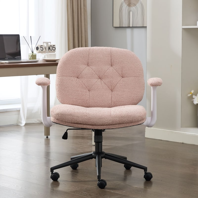 Pink Swivel Chair with Flip-Up Armrests and Crossed Legs - Pink