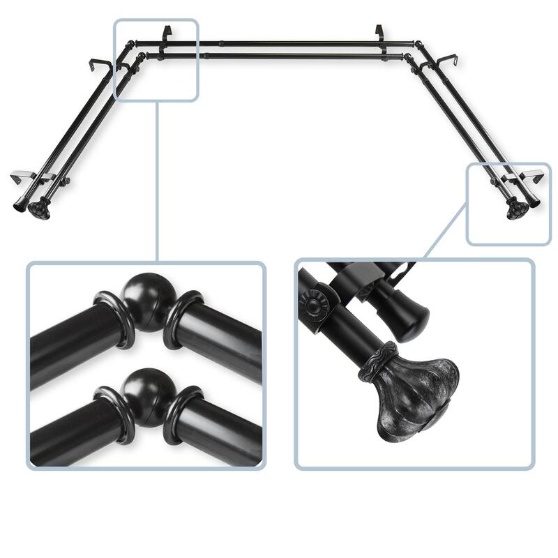 InStyleDesign Amor 13/16" Double Bay Window Curtain Rod - Black