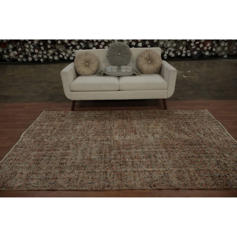 Hand Knotted Oriental 100% Wool Carpet Transitional All-Over Oranges & Rust Anatolian Area Rug - 8' 1'' X 5' 2''