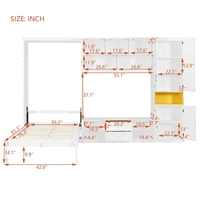Twin Size Wooden Murphy Bed with TV Stand, Flip-Up Cabinets & Vibrant Accent Storage by Harper&Bright Designs