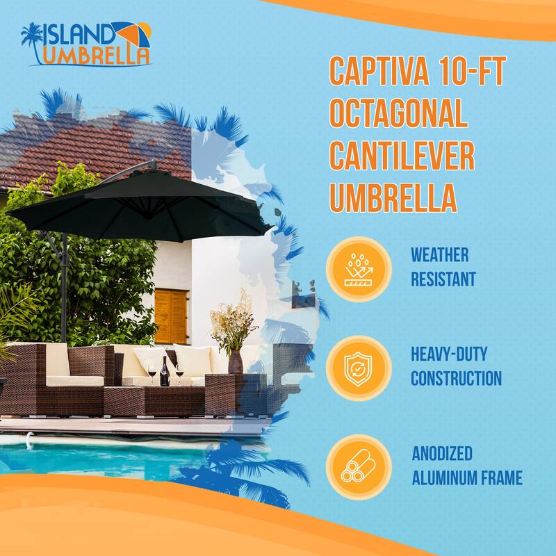 Island Umbrella Captiva 10-ft Octagonal Cantilever Umbrella with Base - Breez-Tex Canopy