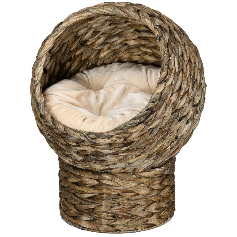 Raised Cat Bed with Rotating Cozy Basket Soft Cushion for Small Cats Up to 11 lbs - 23.5" - Dark Brown