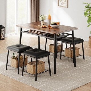 5-Piece Dining Table Set with 4 Upholstered Square Stools - Bed Bath ...