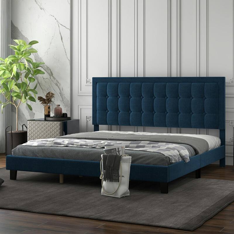 Adjustable Bed Frame with Upholstered Button Tufted Headboard