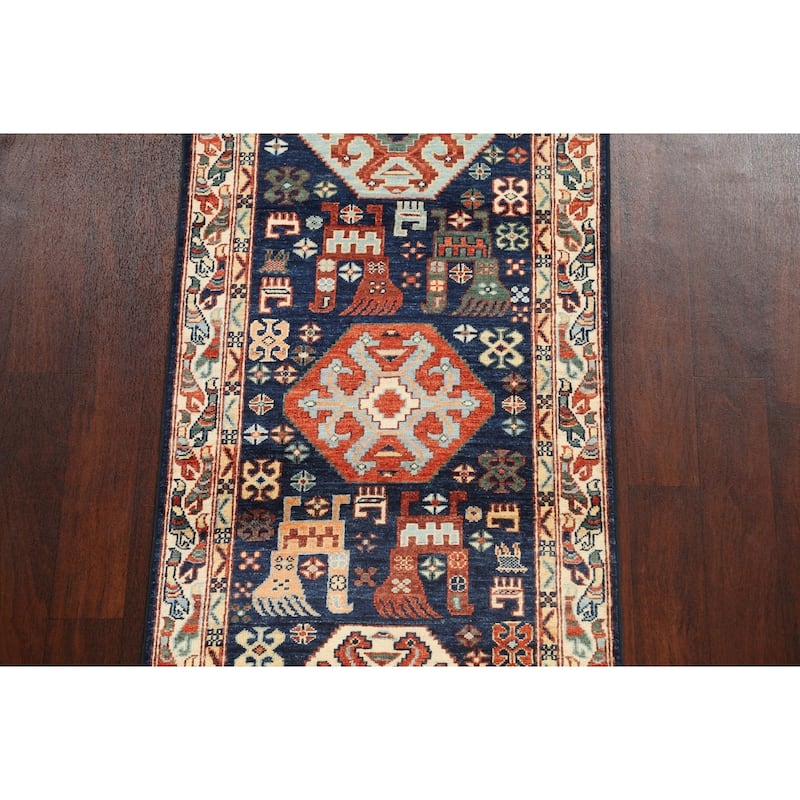 Tribal Geometric Oriental Kazak Runner Rug Wool Hand-knotted Carpet - 2'8" x 11'9"