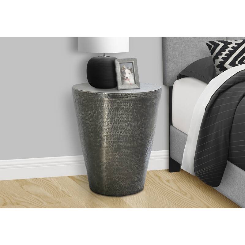 Accent Table, Drum, Side, End, Nightstand, Lamp, Living Room, Bedroom, Metal, Contemporary, Modern - Silver