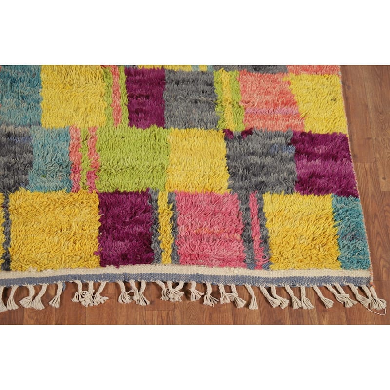 Colorful Checkered Moroccan Oriental Area Rug Handmade Wool Carpet - 6'10" x 10'6"
