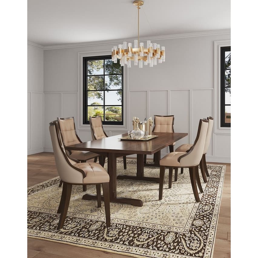 Fifth Avenue Cream and Walnut Faux Leather Dining Chair (Set of Two)