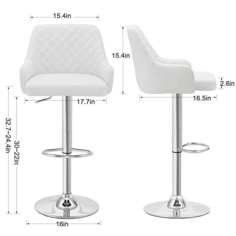 Javlergo 4-Pack Adjustable Bar Stools 24.4" to 32.7" Height Range with Footrest & Diamond Quilted Half-Back Counter Stools Set