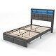 preview thumbnail 13 of 21, Full Size Upholstered Bed Frame with LED Lights and Charging Ports, Storage Headboard with Shelves Dark Grey