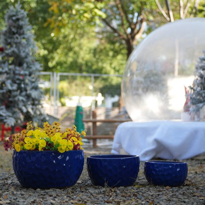 Ceramic Pots in Cobalt Blue Violets and Herbs with Breathable Design