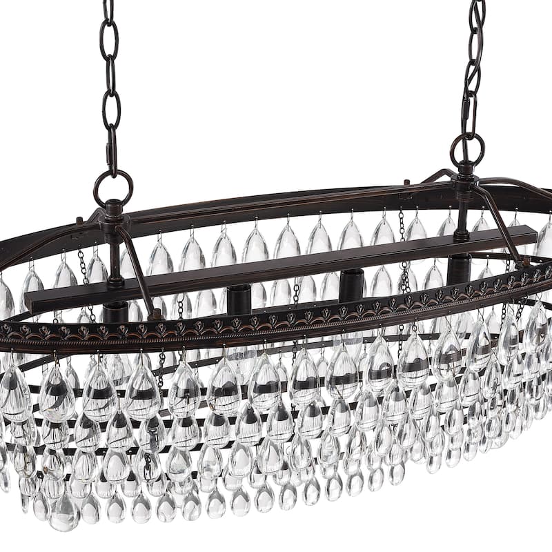4-Light Indoor Glass Retro Pendant light Statement Tiered Chandelier with Crystal Accents